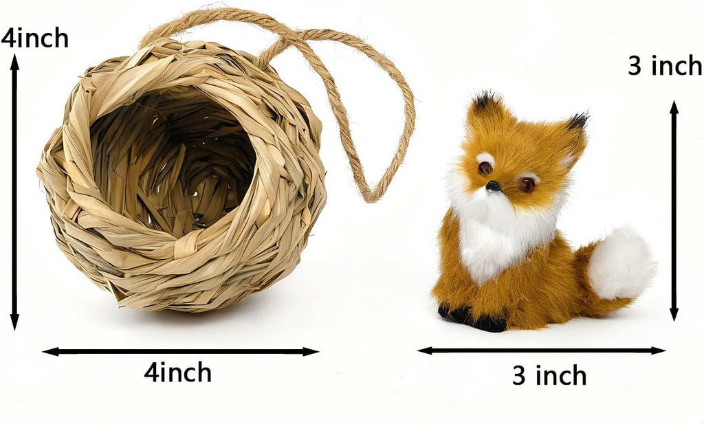 3D Forest Animals Ornaments for Christmas Tree Woodland Furry Animal Ornament Handmade Bird Nest with Plush Animals for Xmas Tree Faux Fur Animal Hanging Decoration Home (4inch Nest & Fox)