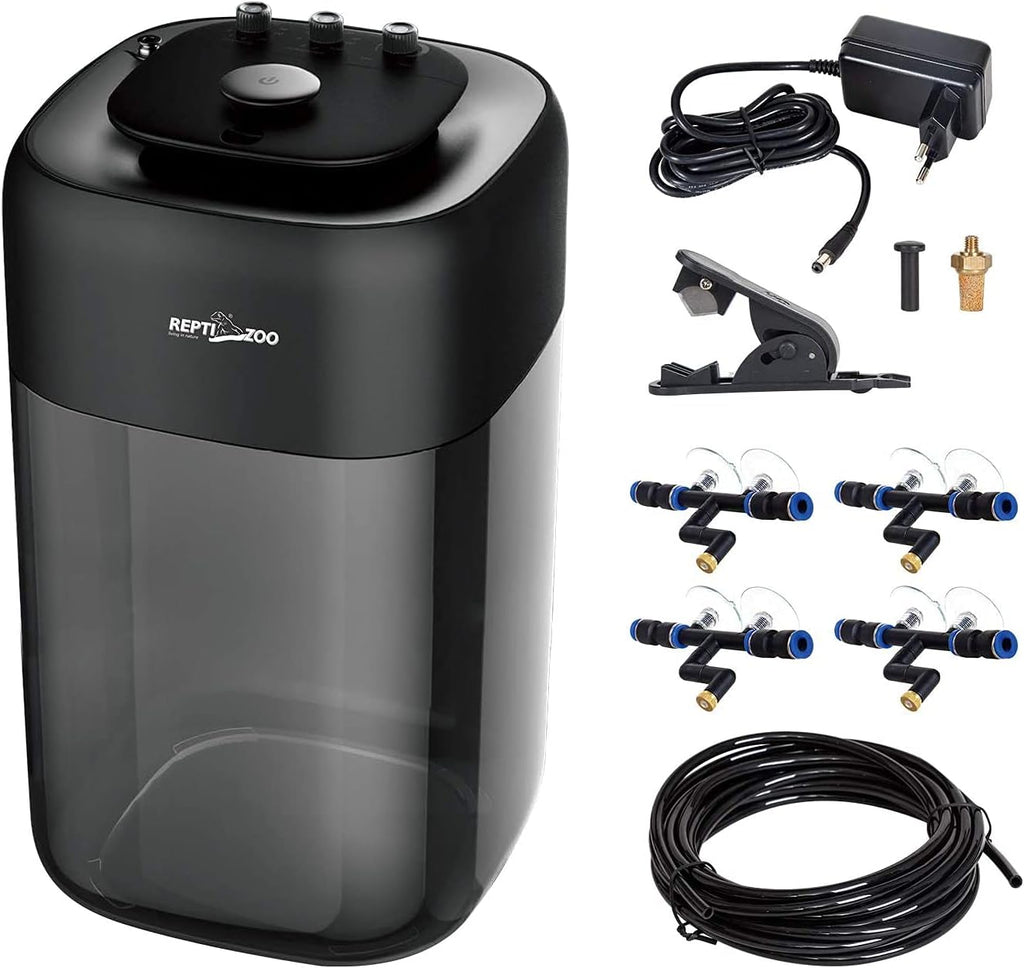 REPTI ZOO 10L Reptile Mister Fogger Terrariums Humidifier Extremly High Pressure Silent Pump Fog Machine Misting Rainforest Sprayer System Tank with 4PCS Nozzles for a Variety of Reptiles/Amphibians