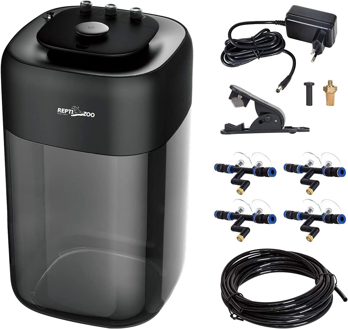 REPTI ZOO 10L Reptile Mister Fogger Terrariums Humidifier Extremly High Pressure Silent Pump Fog Machine Misting Rainforest Sprayer System Tank with 4PCS Nozzles for a Variety of Reptiles/Amphibians