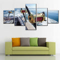 5 Piece Canvas Wall Art Fishing Reels and Rods Pictures for Living Room Premium Quality Angling Artwork White Sea Wave Paintings Bedroom House Decor Framed Gallery-Wrapped Ready to Hang(50''Wx24''H)