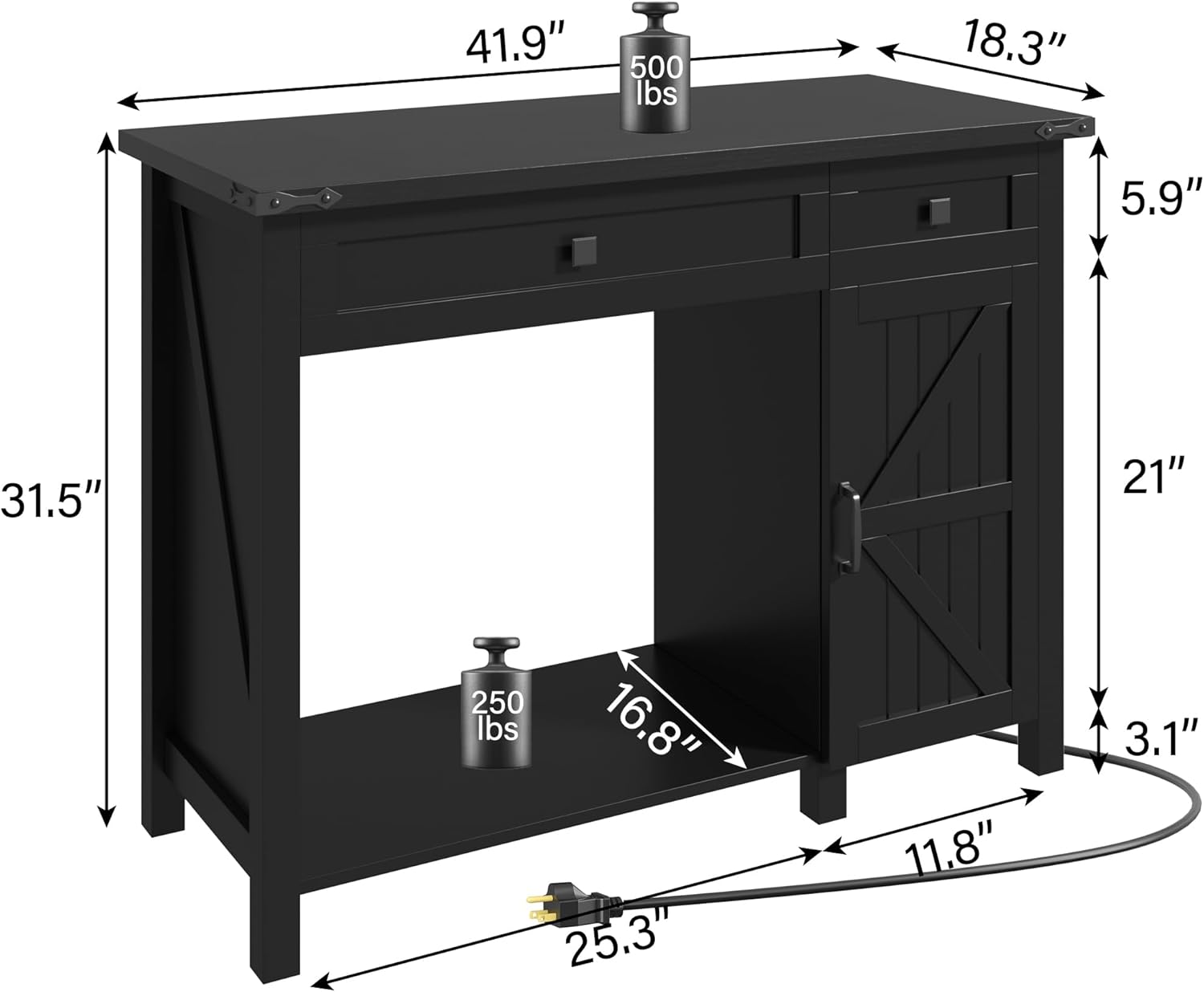 40 Gallon Fish Tank Stand with Power Outlets, Farmhouse Decorative Aquarium Stand Furniture with Adjustable Shelves and Storage Drawer, 30-40 Gallon Reptile Turtle Tank Stand(Black, 30-40GL)
