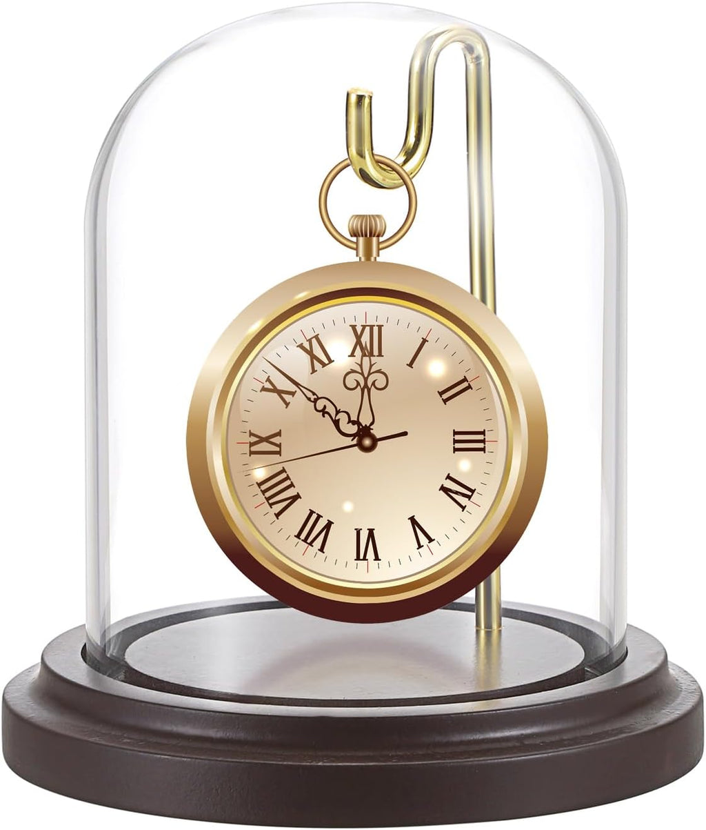 JUXYES Clear Watch Glass Display Dome Cloche With Hook and Wooden Base, Bell Terrarium Jar for Watch Ornaments