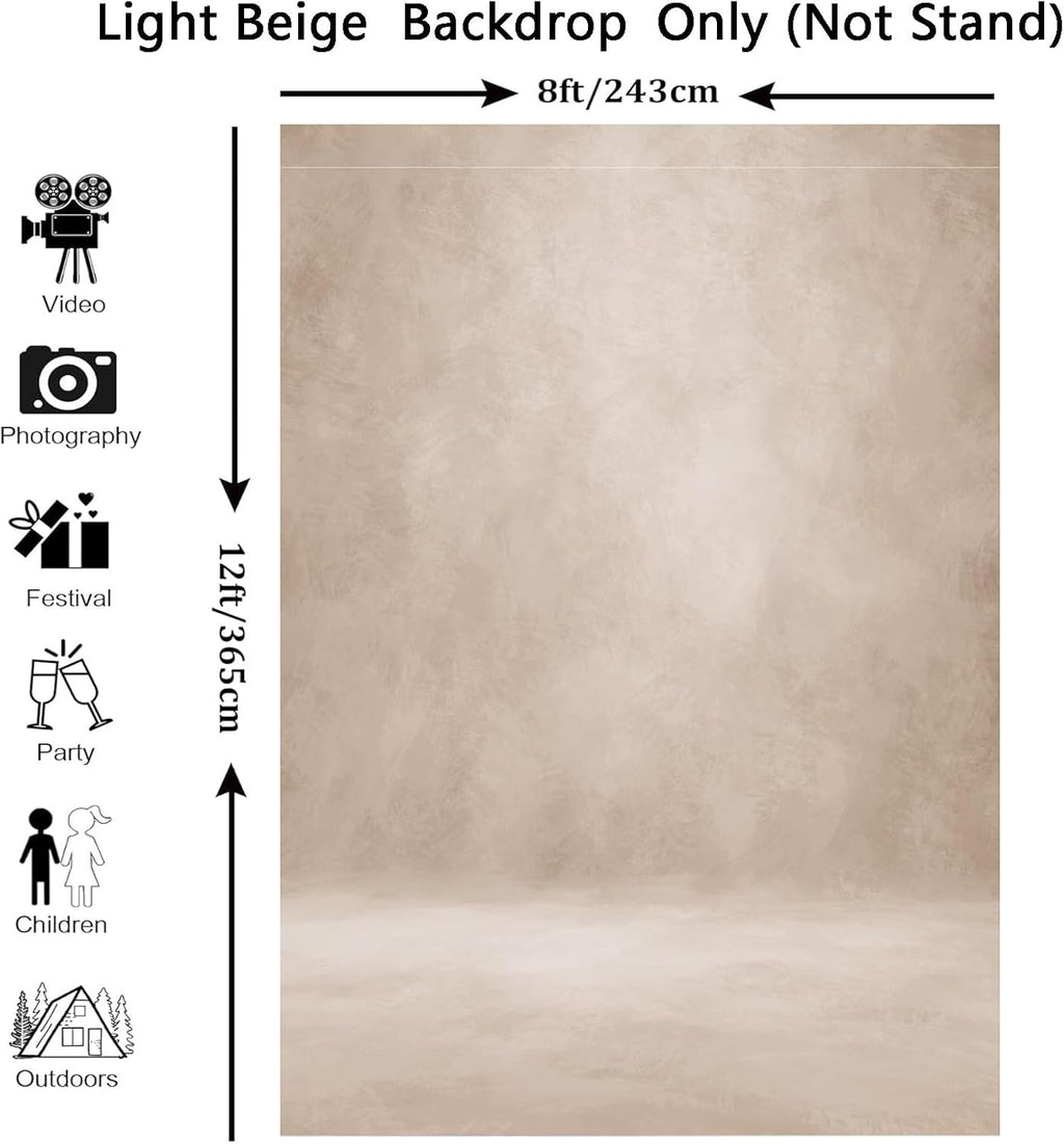 Abstract Professional Photography Backdrop for Portrait Photo Props Booth Background Photoshoot Studio with Polyester Fabric Roller Pocket on Top (8x12ft,Light Beige,No Stand)