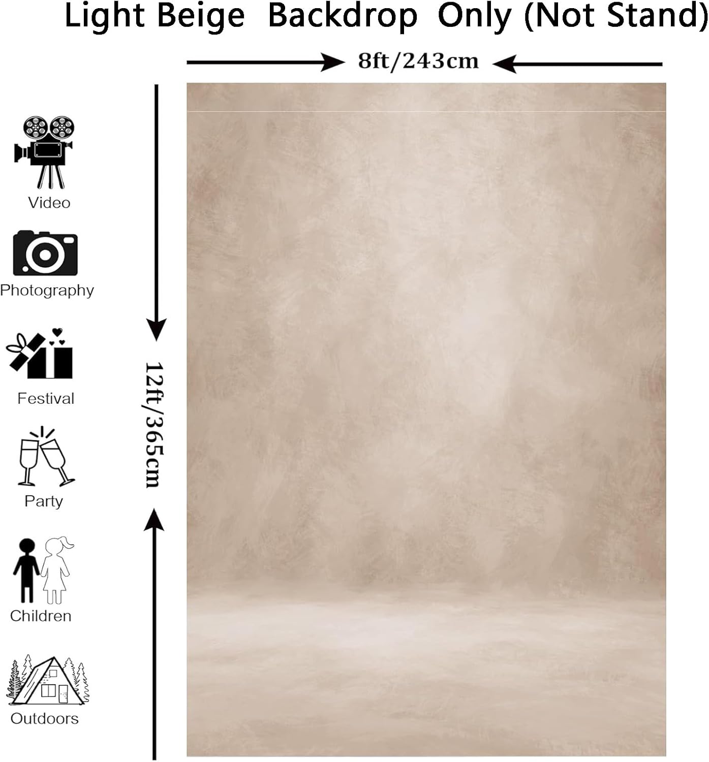 Abstract Professional Photography Backdrop for Portrait Photo Props Booth Background Photoshoot Studio with Polyester Fabric Roller Pocket on Top (8x12ft,Light Beige,No Stand)