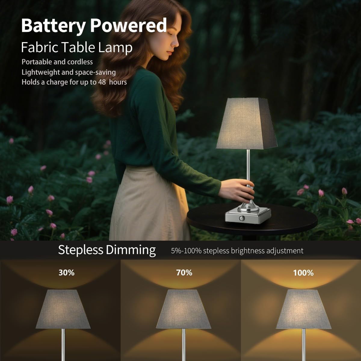Rechargeable LED Table Lamps with Stepless Touch Control,Light Sliver Cordless Lamp for Living Room&Bedside&Patio&Shower,Small Desk Lamp(6000mAH Battery),1 Pack for Home Decor,Best Gifts for Family