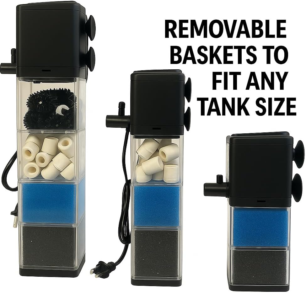 Submersible Aquarium Filter 400GPH for 10–200 Gallon Tanks | 3-Stage Quiet Filtration System with Wave-Maker | Freshwater & Saltwater Fish Tank or Pond Use