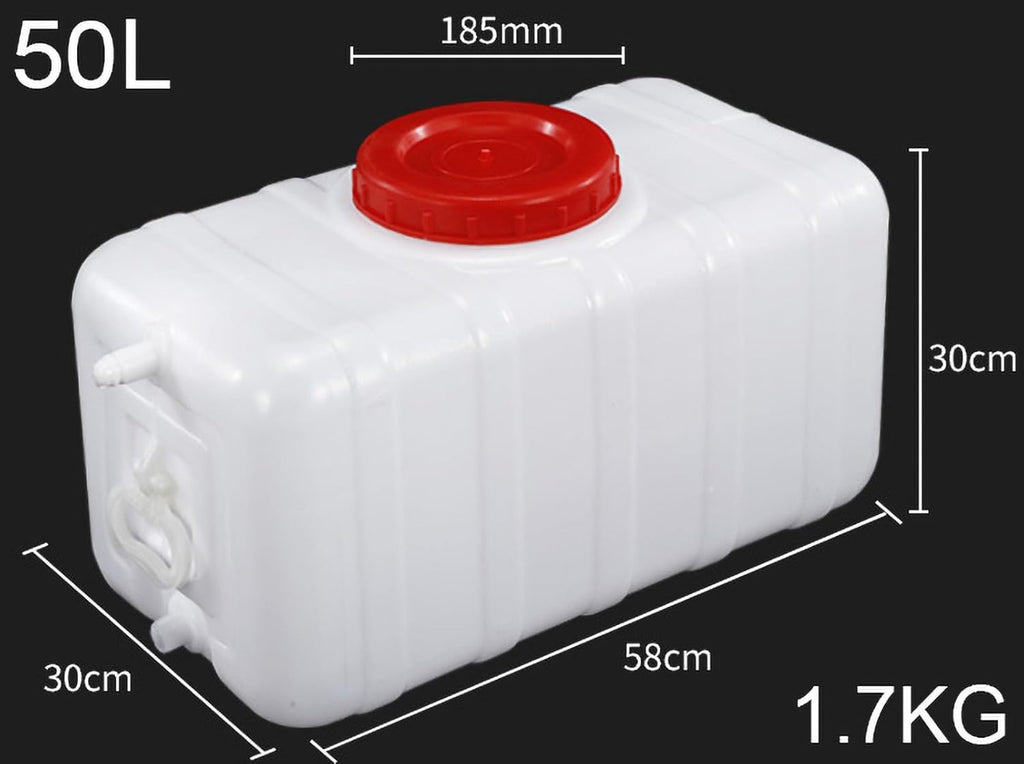 White Water Storage Tank Large Capacity Water Tank 25L/30L/50L/75L/100L/200L Thick Horizontal Water Tank Food Grade Plastic Bucket with Cover and Valve(Size:50L)