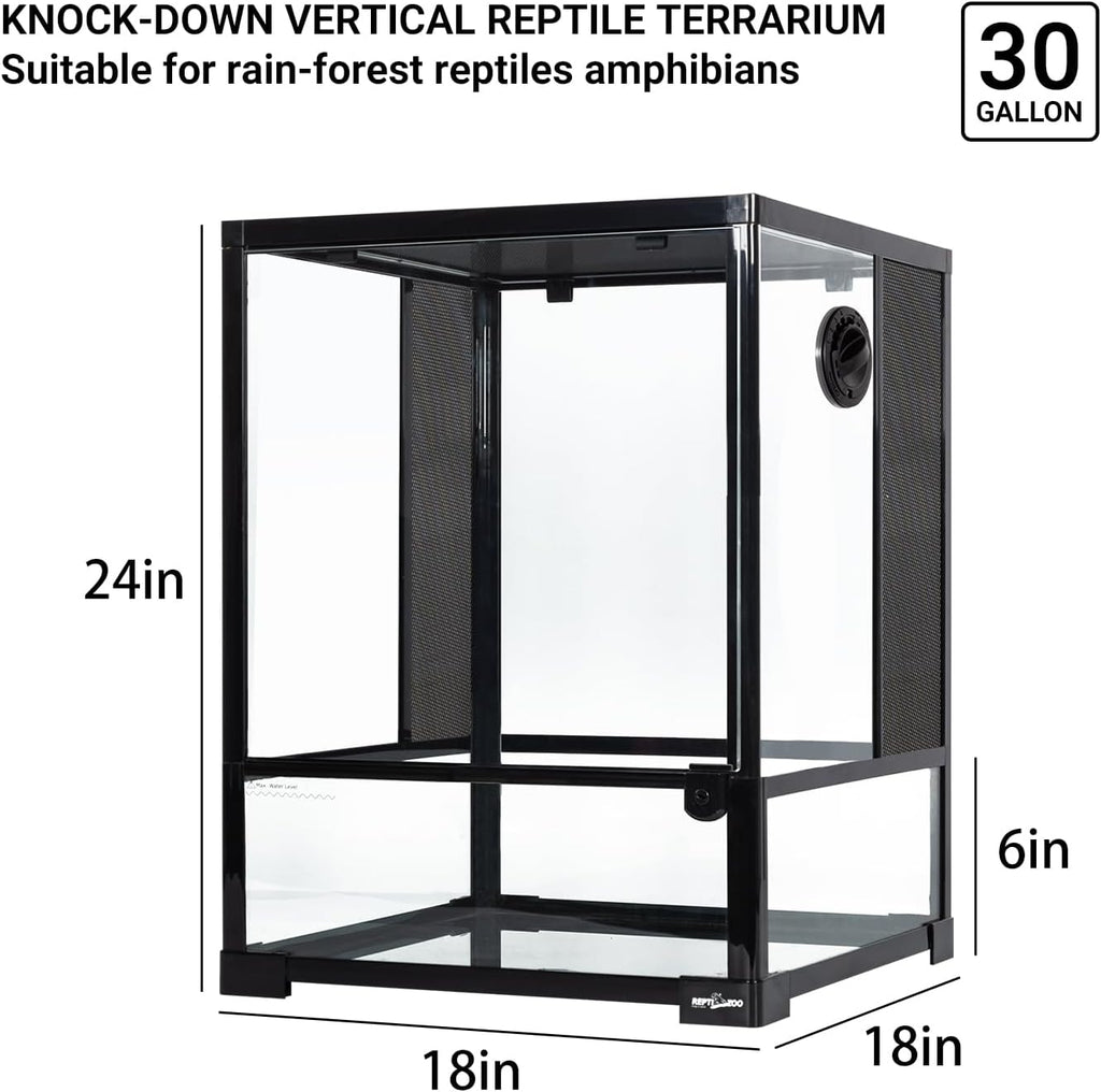 REPTI ZOO 30 Gallon Reptile Glass Terrarium, 18" x 18" x 24" Rainforest Habitat Tank with Front Opening Door, Knock-Down Vertical Reptile Terrarium with Top Screen & Side Mesh Ventilation