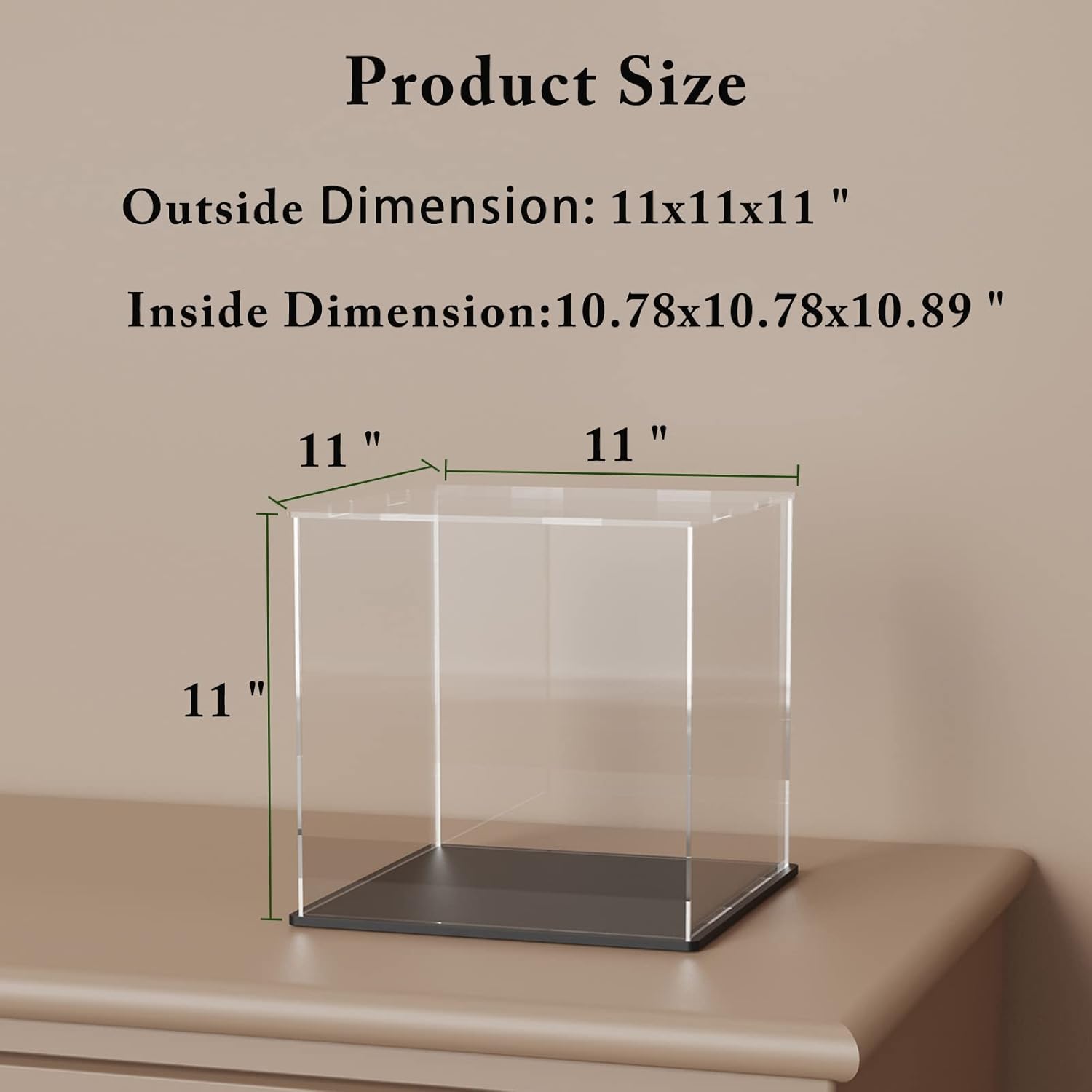 Acrylic Display Case, 11x11x11 Inch Cube Acrylic Boxes for Display, Clear Display Cases with Matte Black Base and Lid for Collectibles and Figures