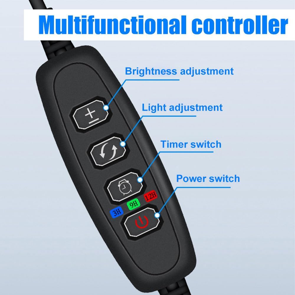 DONGKER Clip On Aquarium LED Light,10-Level Brightness Adjustment Aquarium Full Spectrum Light with 3h/9h/12h Timer & 360° Rotation Lamp Rod for Tank Thickness 0.7cm/0.3" or Less