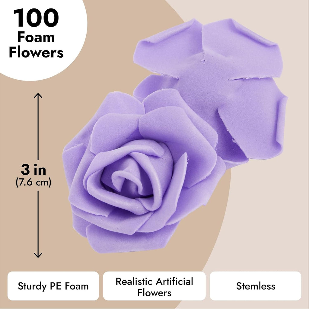 Juvale Stemless Artificial Roses - Durable Plastic Roses for Wedding Decor - for Centerpiece Table Decorations - Realistic Artificial Flowers for Maintenance-Free Use - Purple, Pack of 100