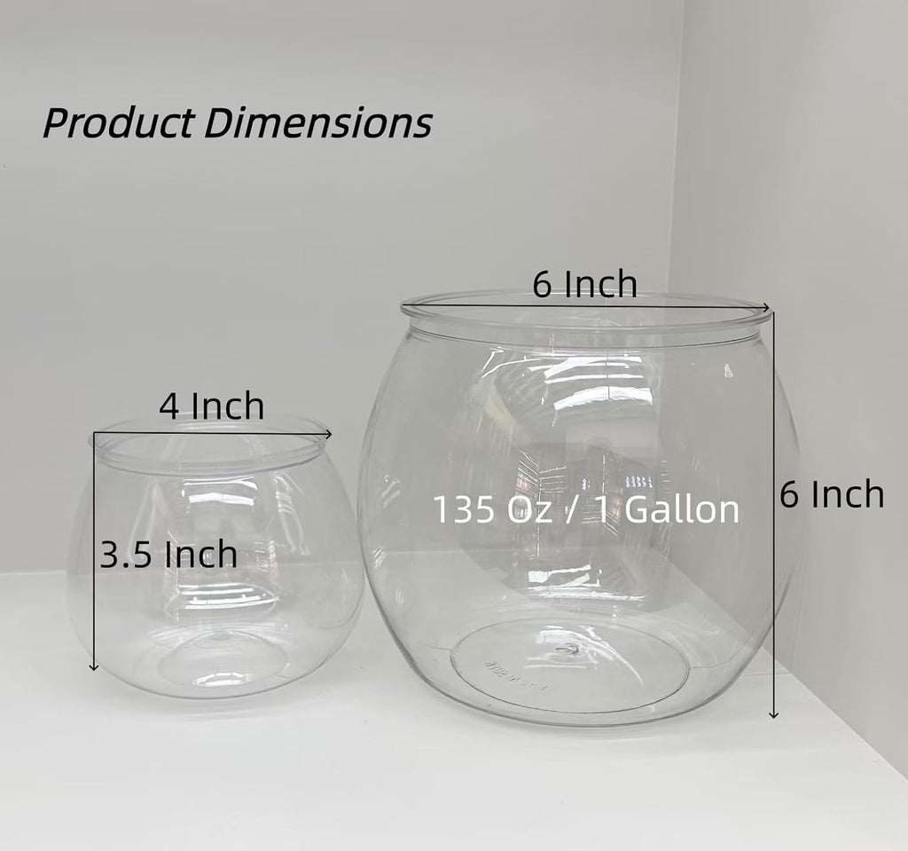 2Pcs Plastic Fish Bowls, 135oz Round Plastic Fish Tank 1 Gallon Aquarium Hydroponic Planter Floral Container for Candy, Carnival Games, Prizes, Party and Table Centerpiece Home Decor
