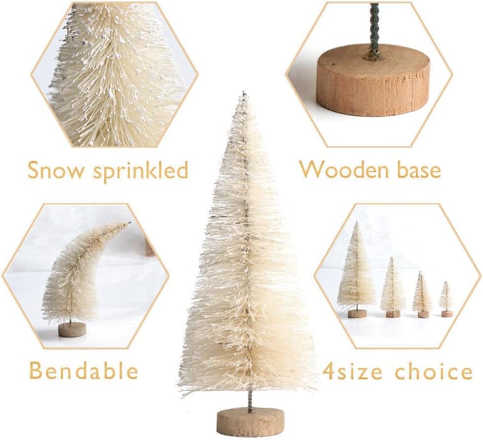 8 Pcs Artificial Mini Christmas Trees, Miniature Pine Trees Sisal Trees with Wood Base Tabletop Christmas Tree for Christmas Xmas Holiday New Year (Blue Green, 8 pcs)