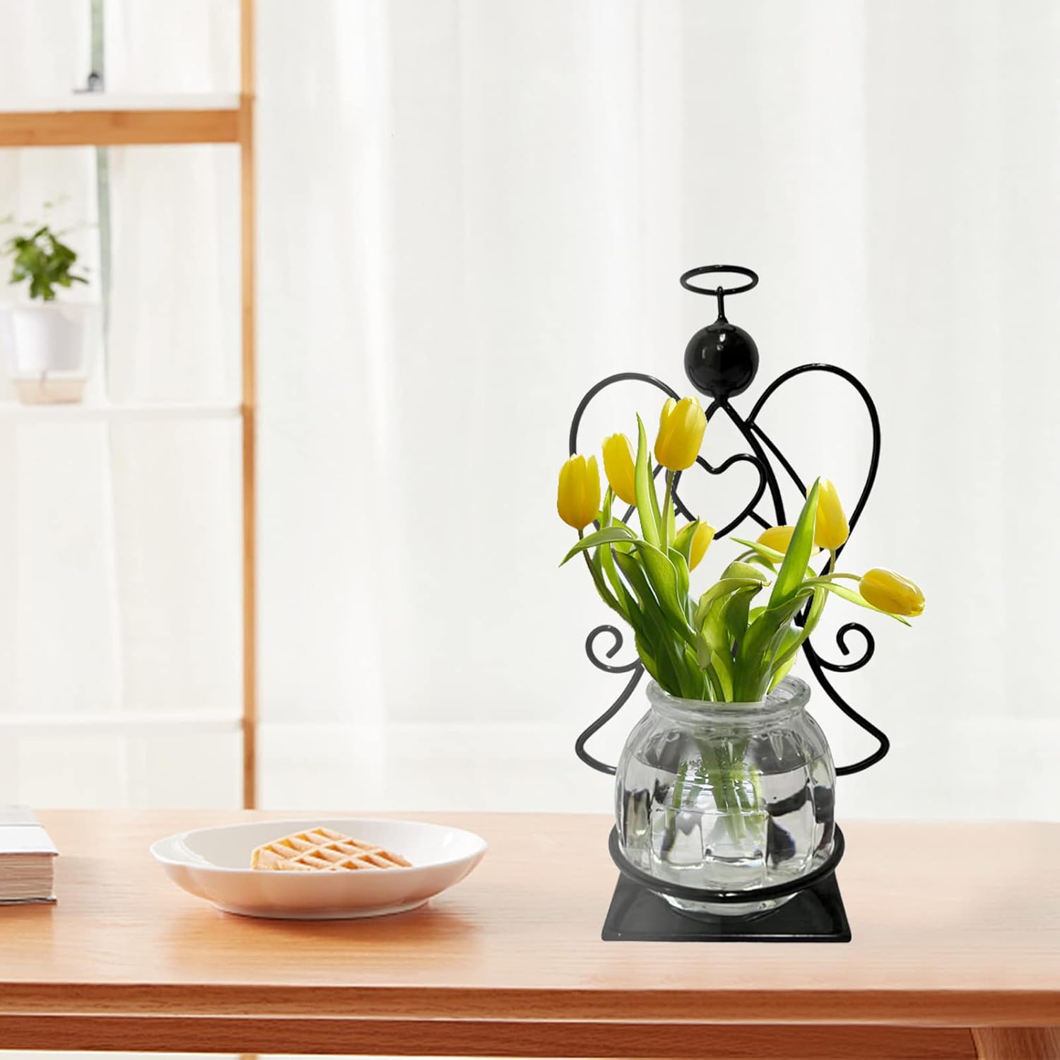 Angel Plant Terrarium with Metal Stand, Air Planter Bulb Glass Vase Metal for Hydroponics Home Garden Office Decoration-Plant Lover's Gift for Women (Angel)