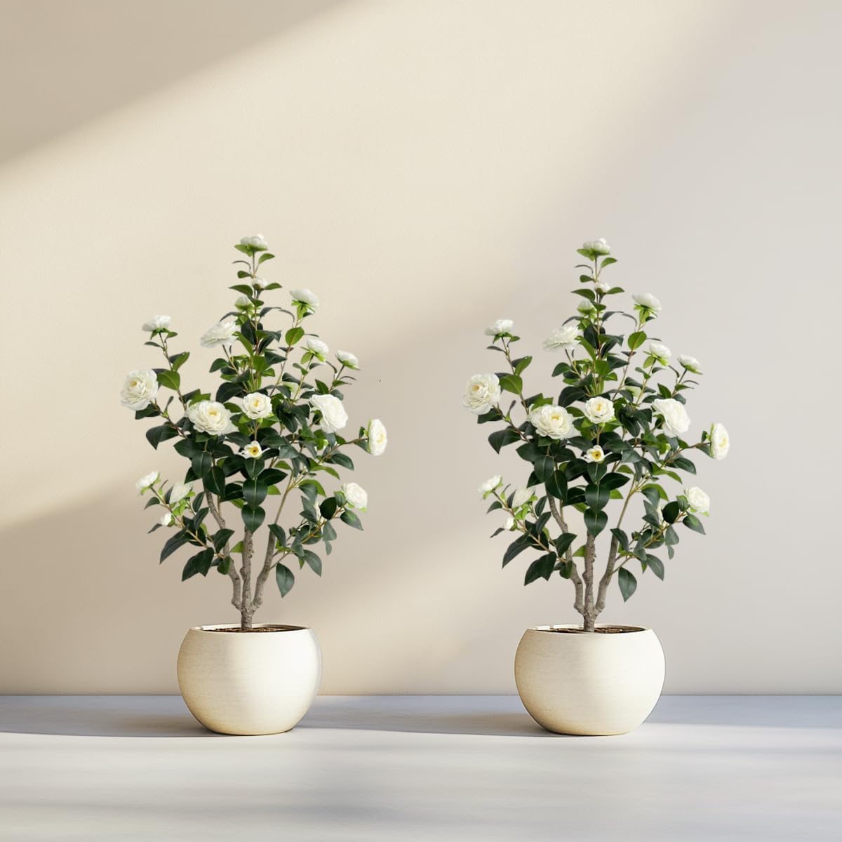 Artificial Camellia Tree 3.4ft Fake Trees pseudophyte (2, White)