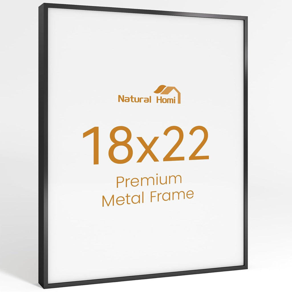 18x22 Aluminum Metal Picture Frame,Tempered Glass Black Photo Frame 18x22 for Family Photo,Posters,Art,Document to Wall Mount Horizontally or Vertically