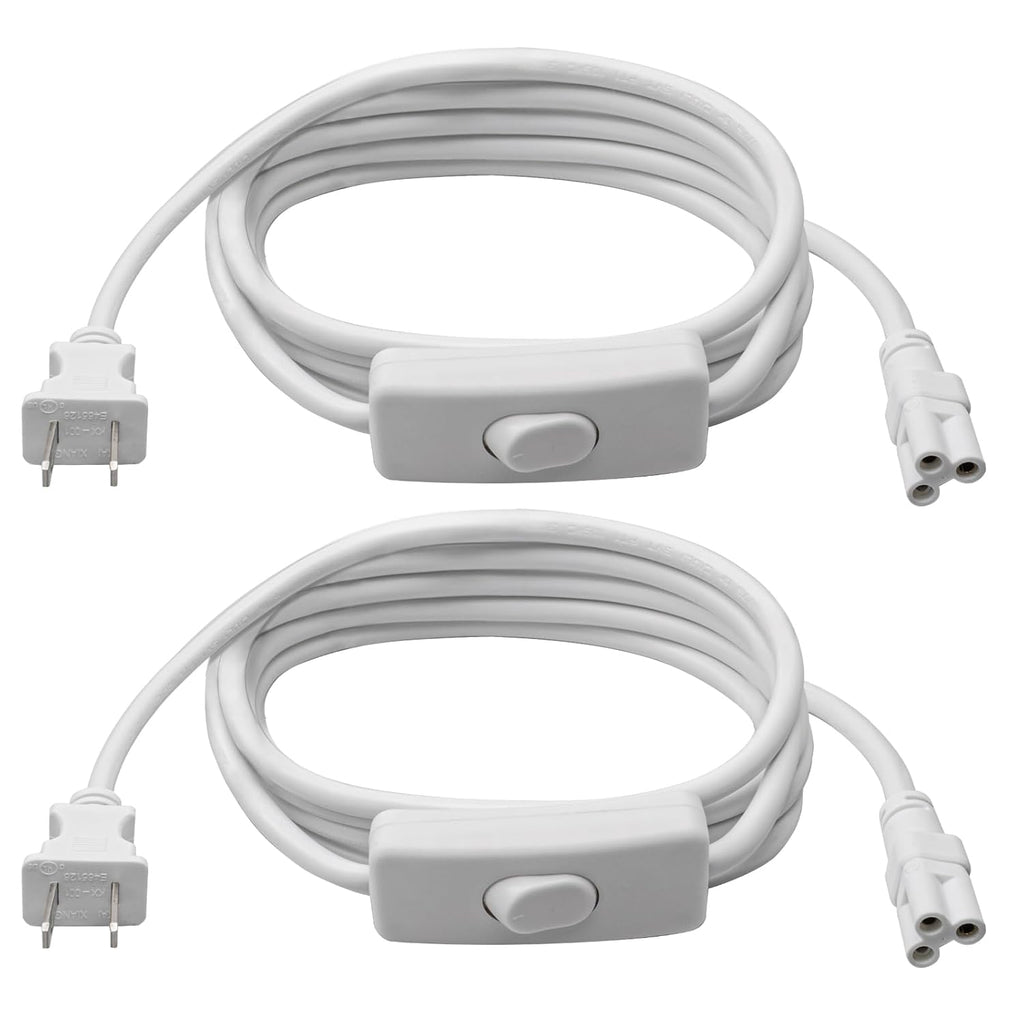 DiCUNO 6.6FT T5 T8 Tube Light Extension Cord with On/Off Switch, US Plug Cable Connector for LED Integrated Single Fixture, Shop Light, Garage, Under Cabinet, White, Pack of 2