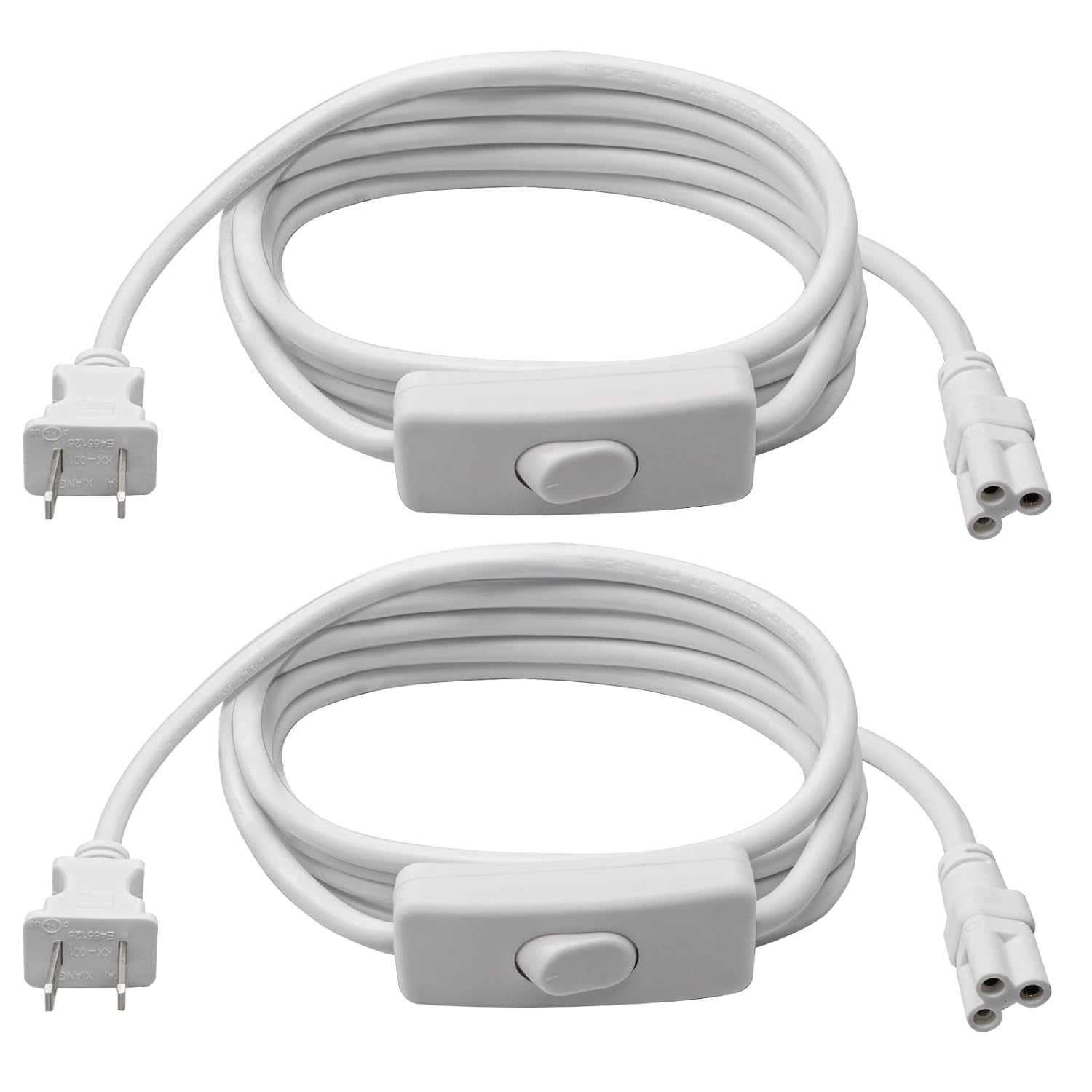 DiCUNO 6.6FT T5 T8 Tube Light Extension Cord with On/Off Switch, US Plug Cable Connector for LED Integrated Single Fixture, Shop Light, Garage, Under Cabinet, White, Pack of 2
