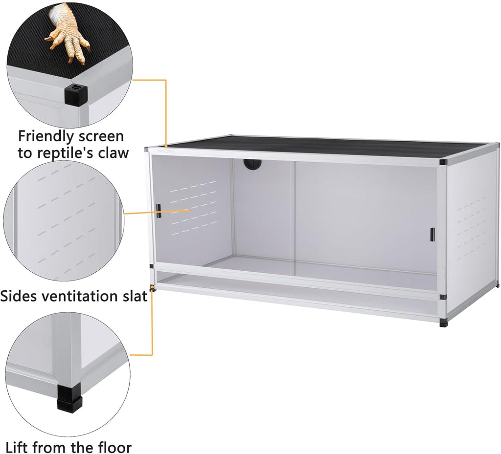 PVC Reptile Terrarium 44''x20''x20''Stackable Space Efficient ToxiRium Large Reptile Terrarium 76 Gallons for Bearded Dragon Gecko Lizard Snake,Vivarium with Sliding Doors Lock-2pcs with spacers