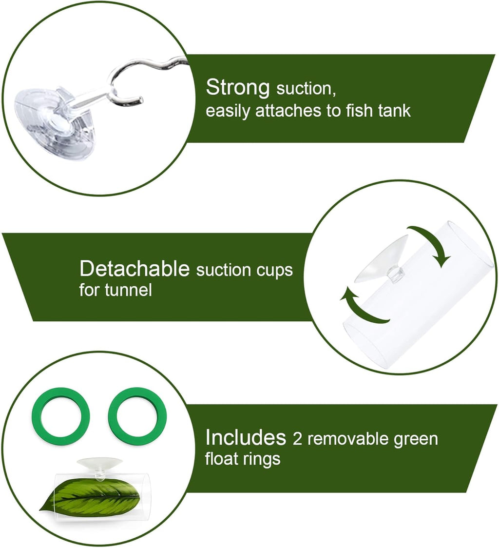 Betta Fish Hammock & Tunnel Hideout Bed Toy, Floating or Wall-Mounted Clear Acrylic Tube for Rest & Play, Betta Fish Tank Accessories with Suction Cup and Floating Ring for Aquarium Decoration