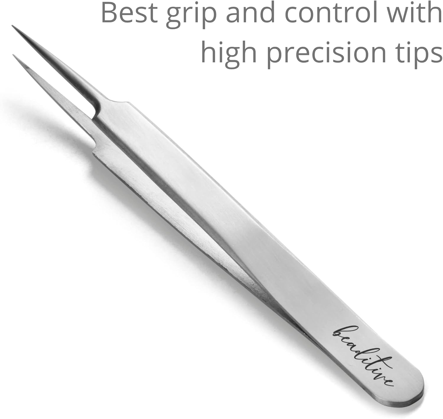 Beaditive High Precision Needle Nose Tweezers - 4.7" Craft Tweezers for Sewing, Beading, Quilling & DIY Crafts - Non-Serrated Jewelry Tweezers with Fine Tips - Stainless Steel