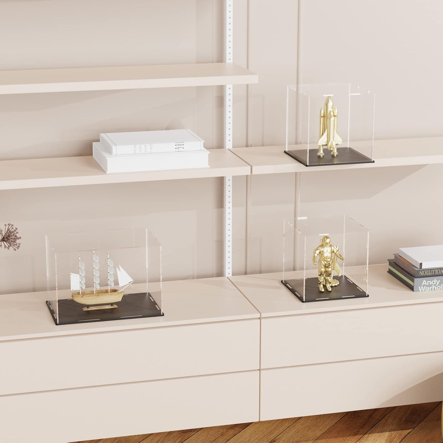 SVENJBB Acrylic Display Case, 10x5x5 Inch Acrylic Boxes for 1:24 Model Cars, Clear Display Cases with Matte Black Base and Lid