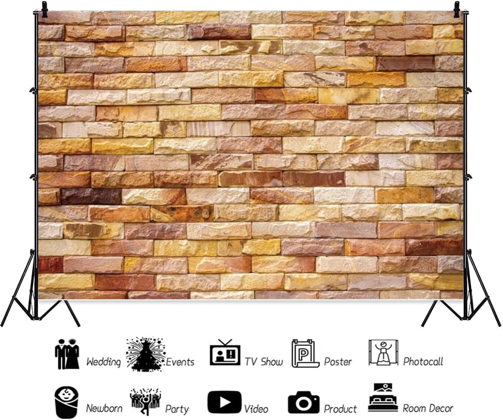 ChloropLastid 7x5ft Brick Wall Backdrop Retro Art Yellow Brick Wall Background Rural Style Wall Texture Countryside Photography for Newborn Birthday Baby Shower Party Decorations