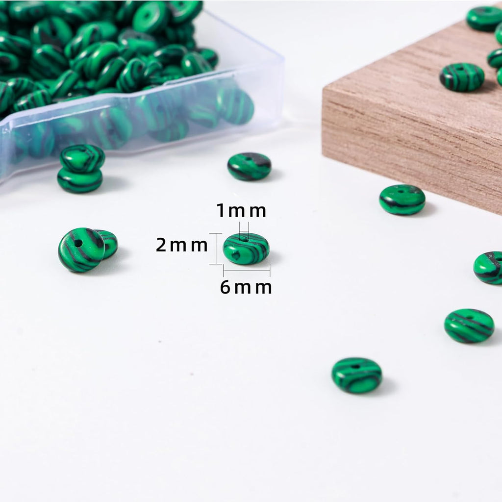 Natural Malachite Stone Disk Spacer Beads 6x2mm 38cm/str Flat Rondelle Loose Semi Gemstone Caps for Making Bracelets Necklace