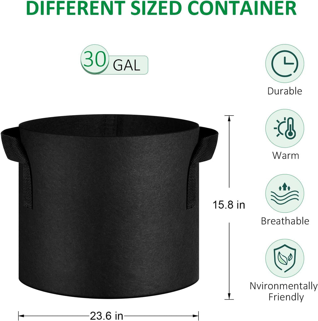 12-Pack 30 Gallon Thickened Non-Woven Grow Bags, Aeration Fabric Pots with Handles（Black）