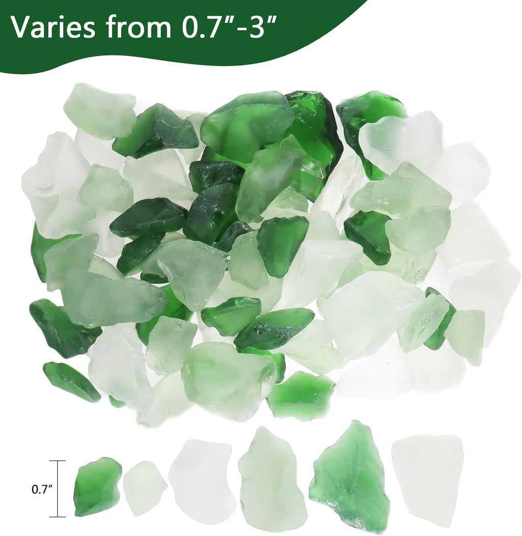 5LB Frosted Sea Glass Vase fillers Crushed Glass, Sea Glass Decor Ideal for Christmas DIY Craft, Aquarium Gravels, Home Decor Crushed Sea Glass Pieces for Beach Wedding, 0.7-3Inch Green Mixed