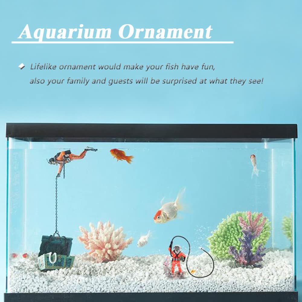 Mesee Aquarium Decorations Diver with Hose Live Action Aerating Ornament, Floating Treasure Seeker Adornment Fish Tank Ornament