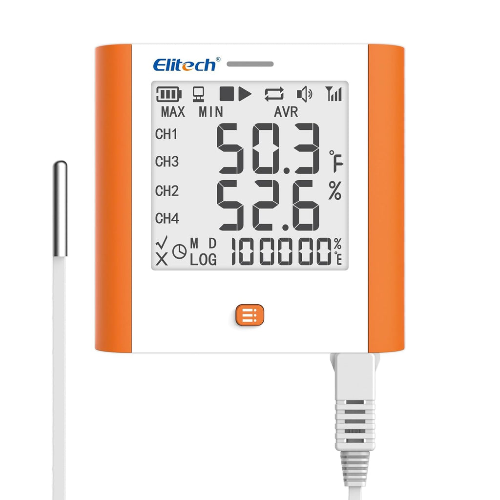 Elitech 100,000 Points Digital Temperature Humidity Data Logger Medical Refrigerator Thermometer Vaccine Fridge Temperature Monitor Max Min Average Value GSP-8