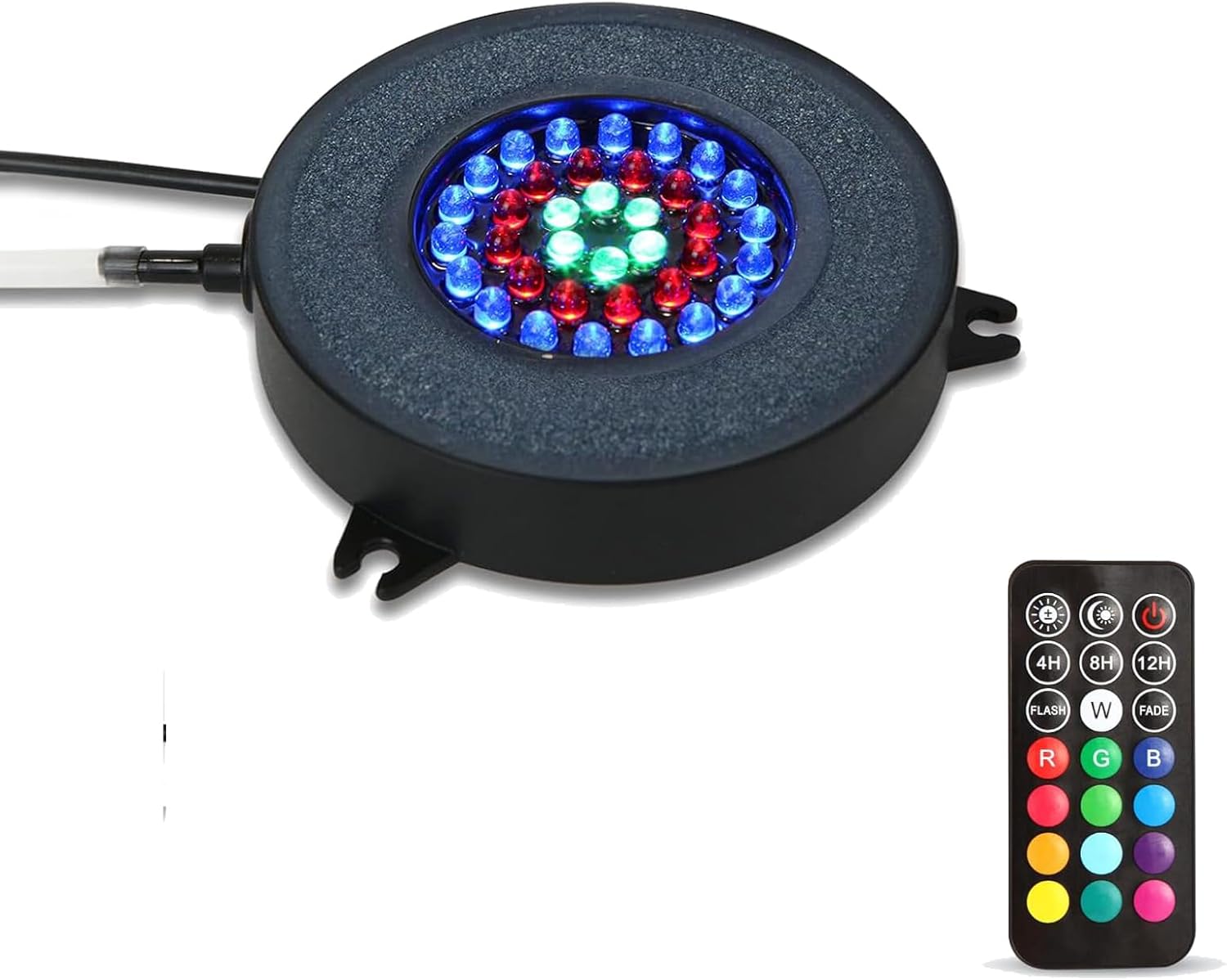 LED Aquarium Air Bubble Light Fish Tank Air Curtain Bubble Stone Disk with 36 LEDs Super Bright Lamp Beads, 13 Color Changing for Fish Tank