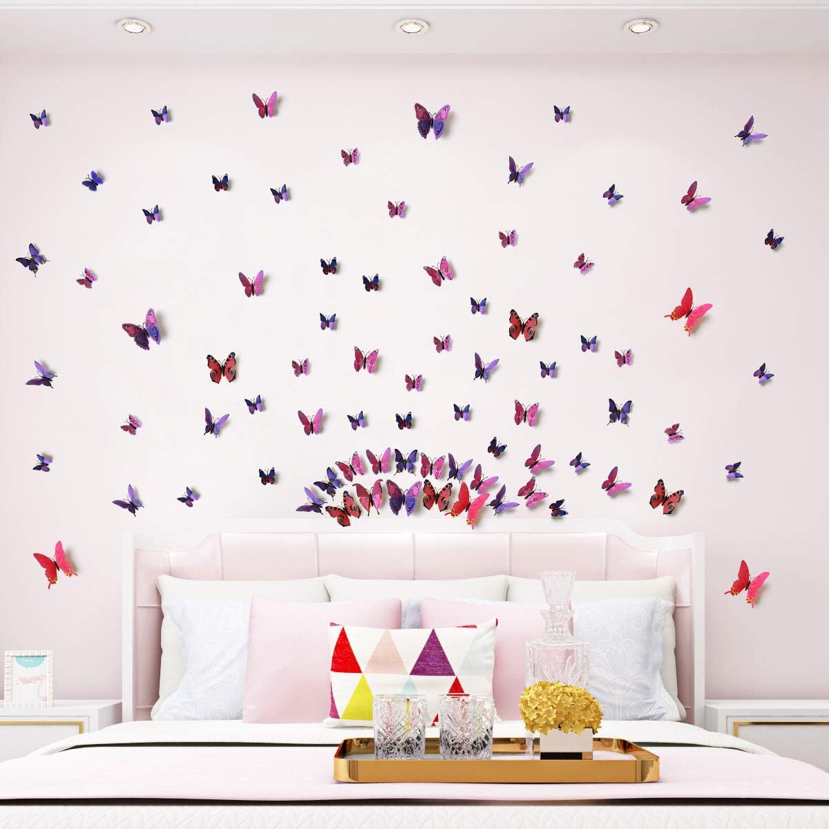 LiveGallery 72 PCS Purple Removable 3D DIY Beautiful Butterfly Wall Decals Colorful Butterflies Art Decor Wall Stickers Murals for Kids Baby Boy Girls Bedroom Classroom Offices TV Background