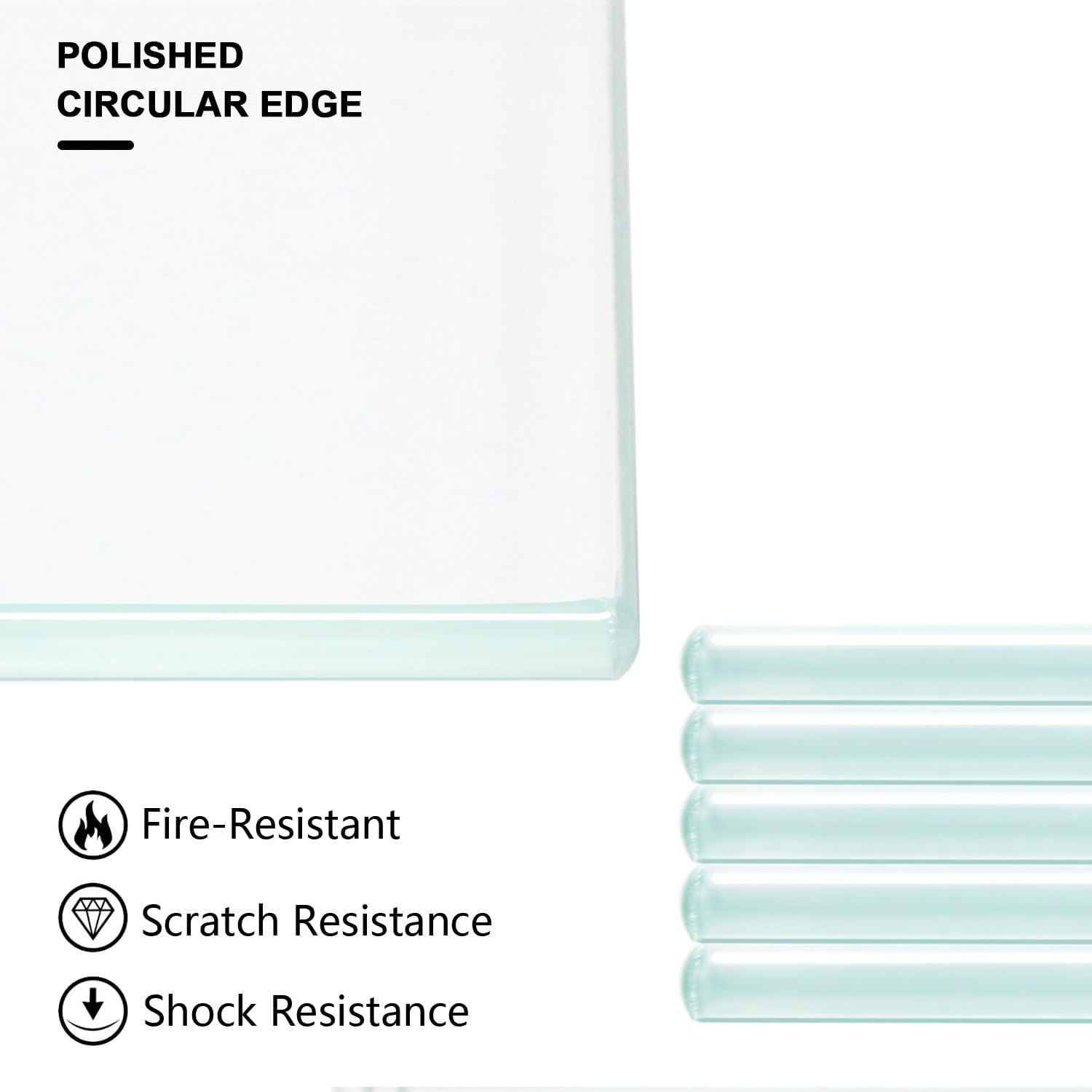 12" W x 12" L - Tempered Rectangle Glass Shelf Without Frame (5 Pieces Set) - 3/16" Thick -Pencil Polished