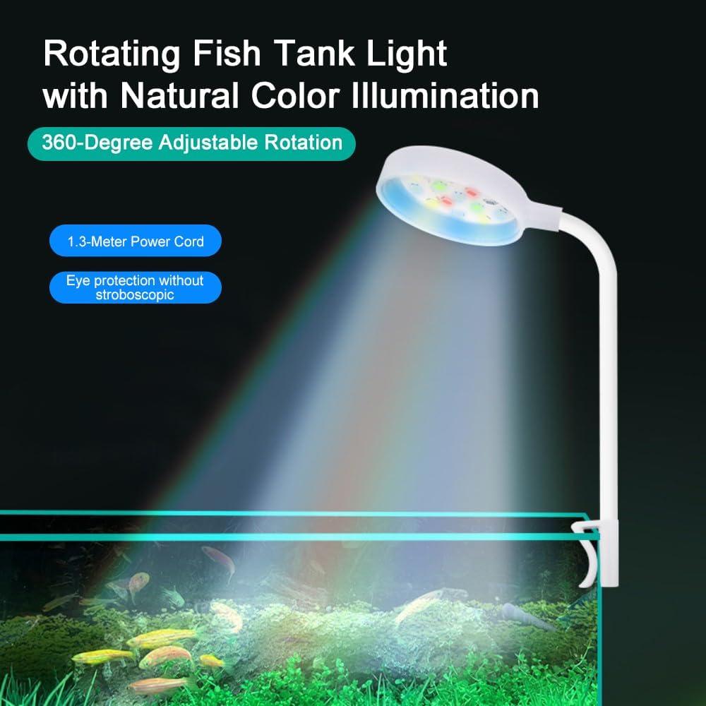Tyasoleil Mini LED Aquarium Clip Light with 360° Rotation & Flexible Gooseneck, USB-Powered High Brightness Fish Tank Light for Aquatic Plants, Waterproof Cover, Eye-Caring Flicker-Free