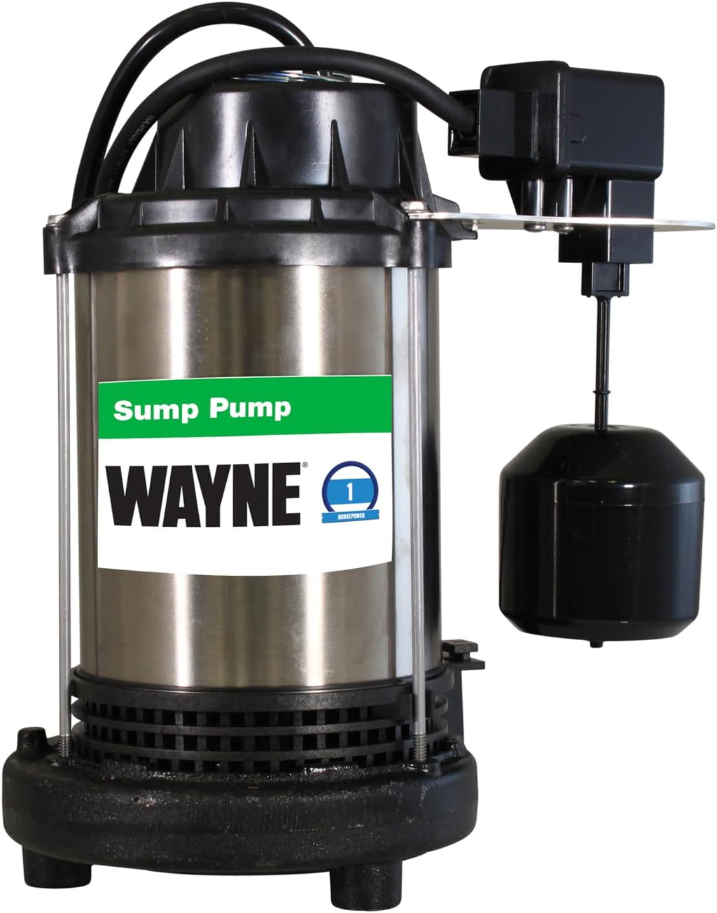 Wayne 1 HP Heavy Duty Submerisble Cast Iron and Stainless Steel Sump Pump with NEW Switch - Removes up to 6,100 Gallons of Water Per Hour