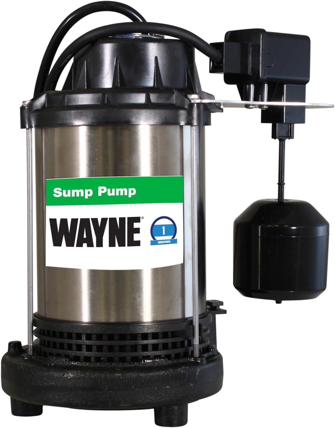 Wayne 1 HP Heavy Duty Submerisble Cast Iron and Stainless Steel Sump Pump with NEW Switch - Removes up to 6,100 Gallons of Water Per Hour
