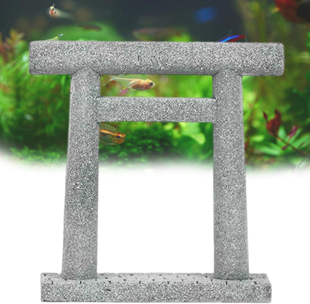 livelyfish Japanese Fish Tank Decorations Asian Aquarium Decor Torii Gate Ornament Japanese Shrine Oriental Pagoda Aquarium Sandstone Bridge Statues Betta Fish Decorations for Tank, L3