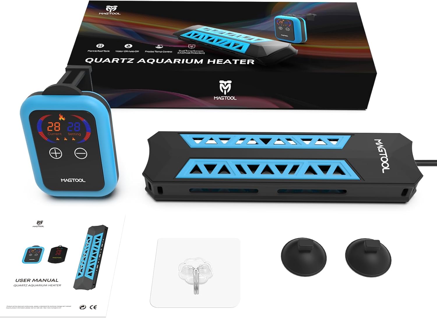 ＭagTool Aquarium Heater, 100W-1200W Submersible Fish Tank Heater with Over-Temperature Protection and Automatic Power-Off Fish Heater with Digital LED Controller for Freshwater and Saltwater
