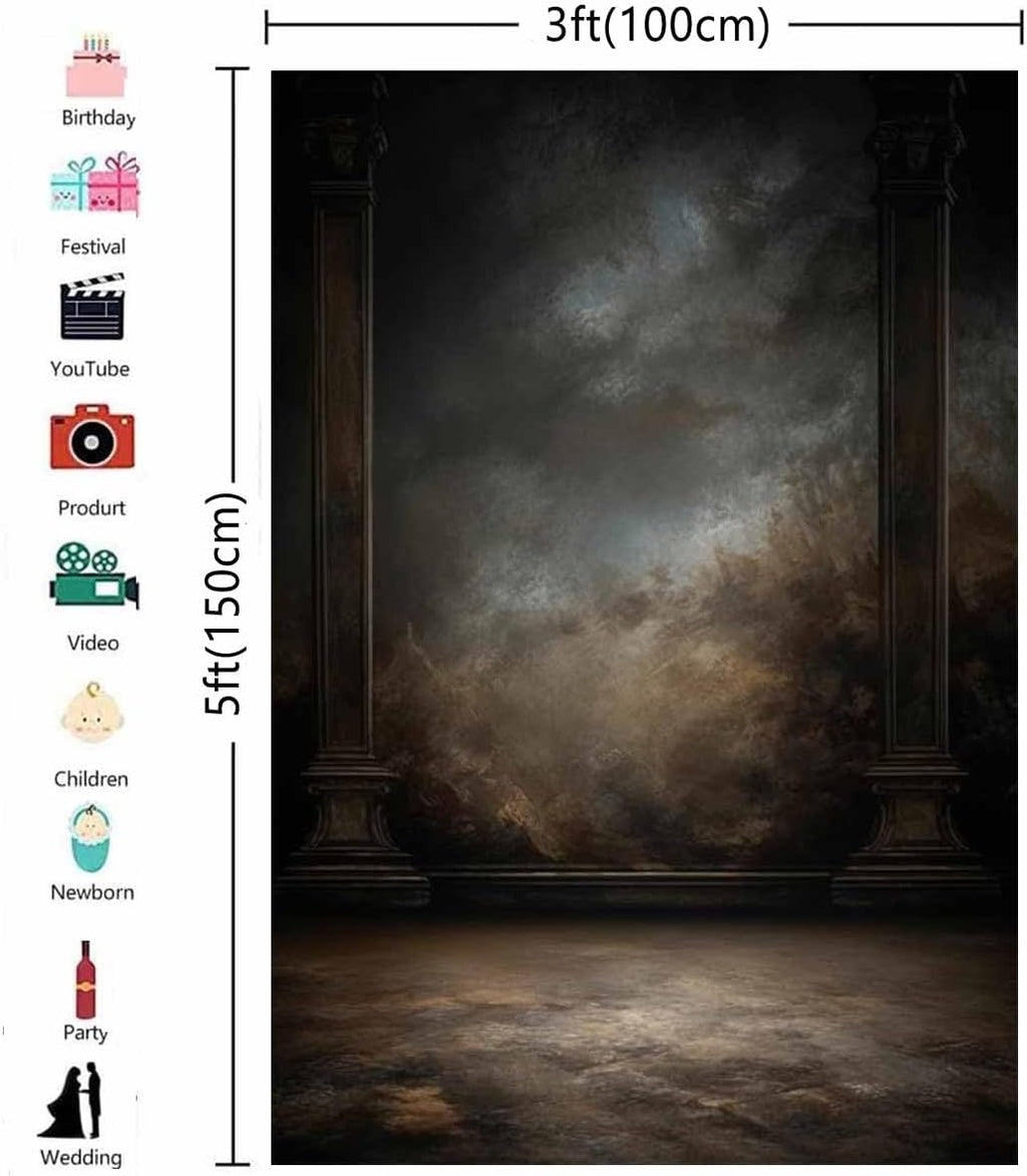 3x5ftDark Vintage Photography Backdrops Portrait Photo Backdrop Wedding Bridal Show Birthday Background for Studio Props