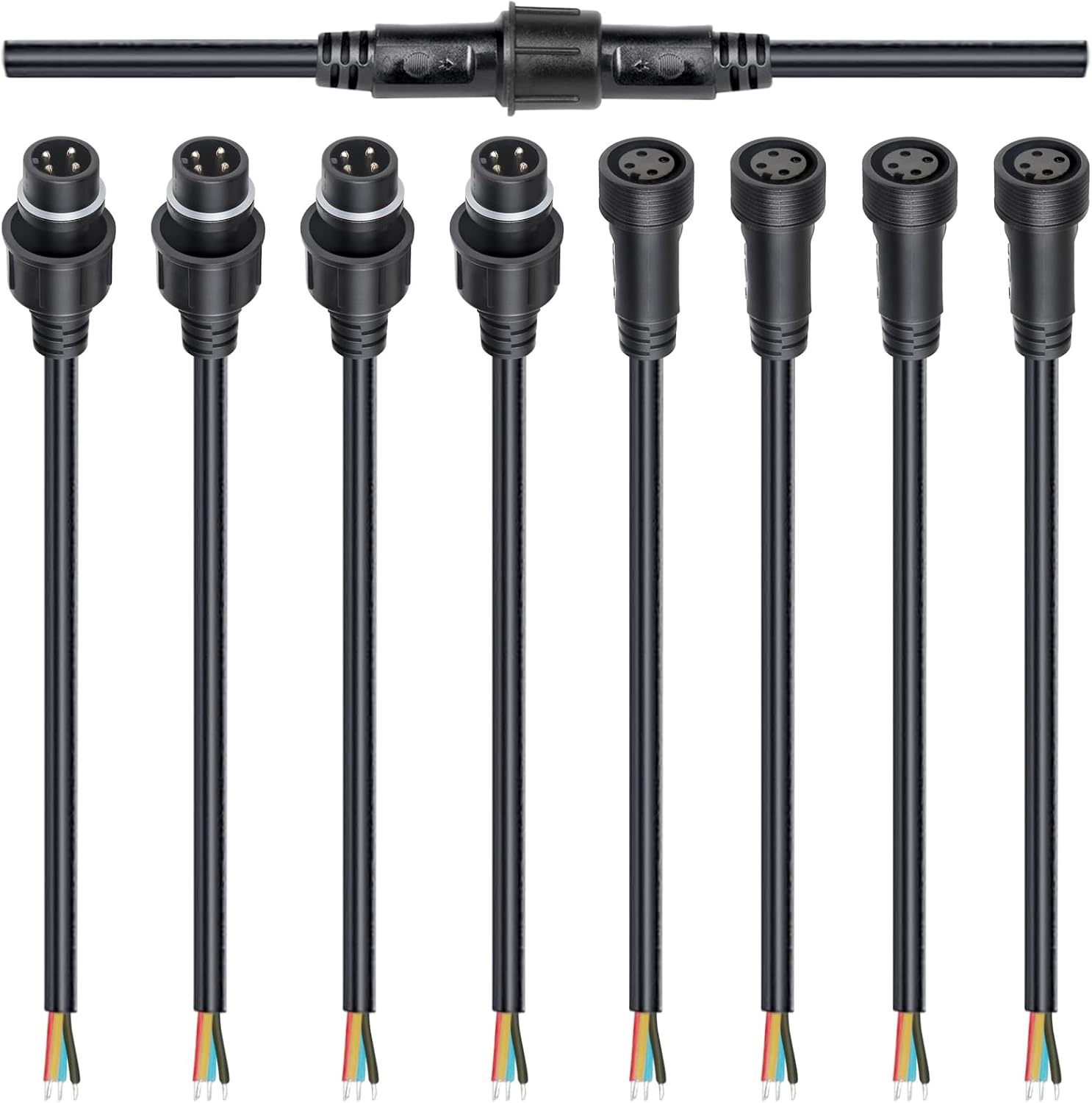 MAD OWL 4-Pin Waterproof LED Wire Connector Kit, 16 AWG 11inch/28cm Male Female Connectors with Tin Plated Joint for Various Waterproof Wires DIY (4 Set Black)
