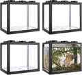 4PCS Plastic Small Betta Fish Tank, 0.6 Gallon Stackable Fish Bowl, Cube Fish Aquarium Tank for Shrimp, Turtle, Small Crab (Black)
