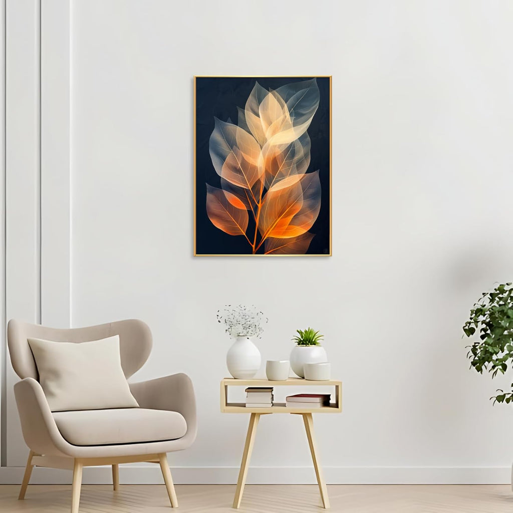 Botanical Leaf Canvas Wall Art, Modern Nature-Inspired Decor for Living Room, Bedroom, Office Ready to Hang (Serene Hues, 20"Wx27"H/52x70cm, Black Frame)