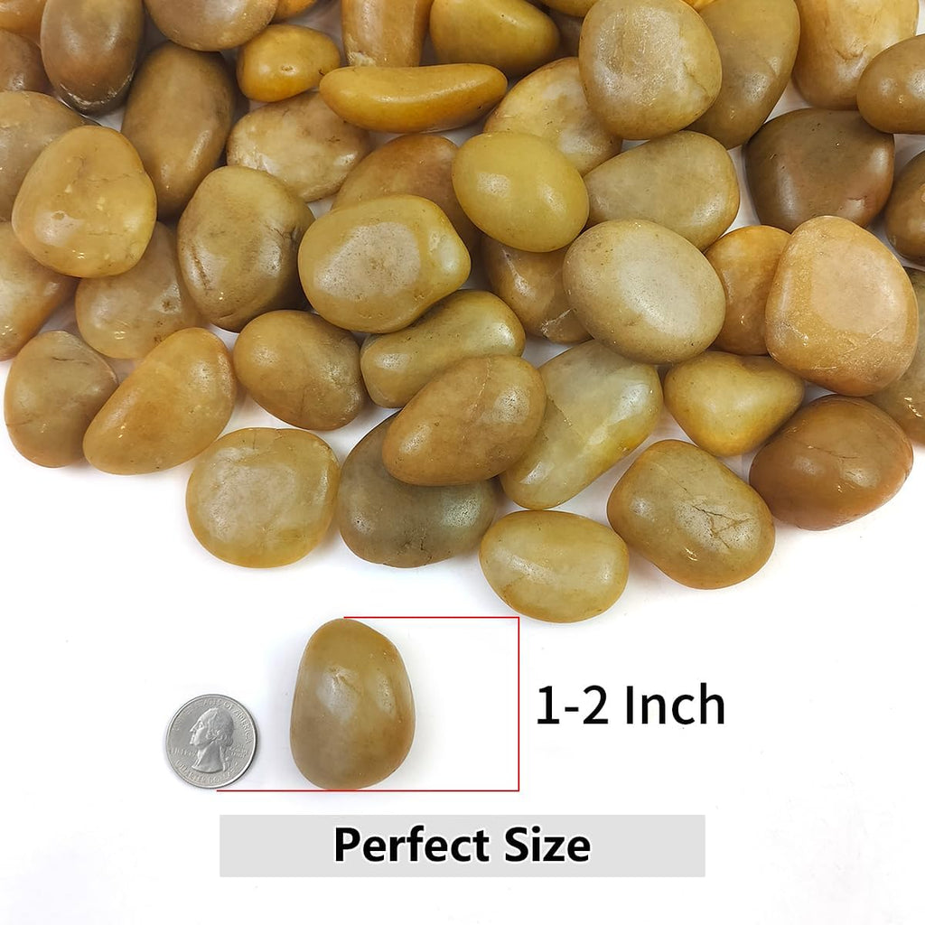 Rocks for Plant 5lbs, Yellow River Rocks 1-2 Inch Natural Pebbles for Indoor Plants, High Polished Decorative Stones Vase Filler Fish Tank Aquariums Landscaping Garden