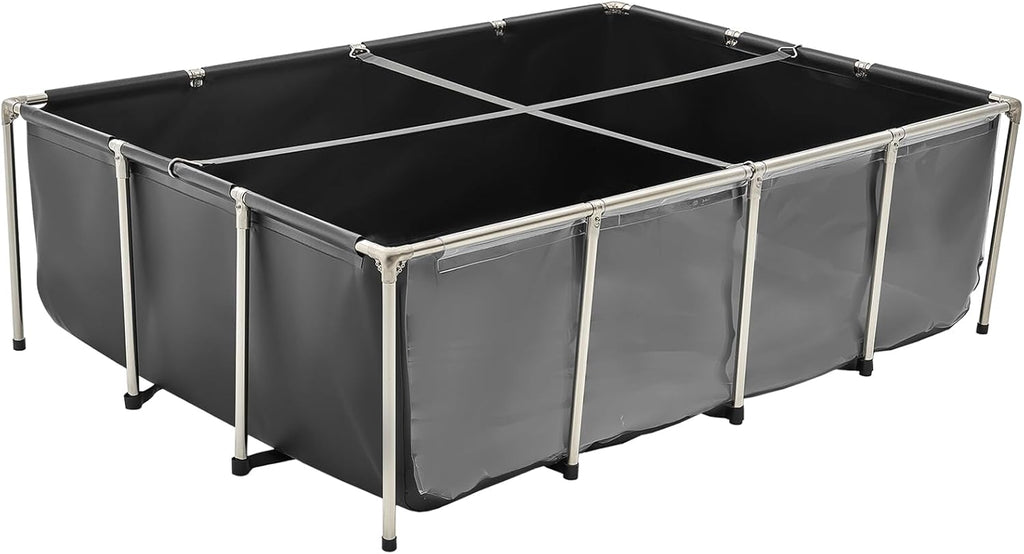 VEVOR Canvas Fish Pond, 470 Gal Above Ground Fish Pond, PVC Koi Tank with Clear Viewing Panel, Rectangular Goldfish Tank with Stainless Steel Frame & Drain Valve, for Breeding Koi, Irrigation(Black)