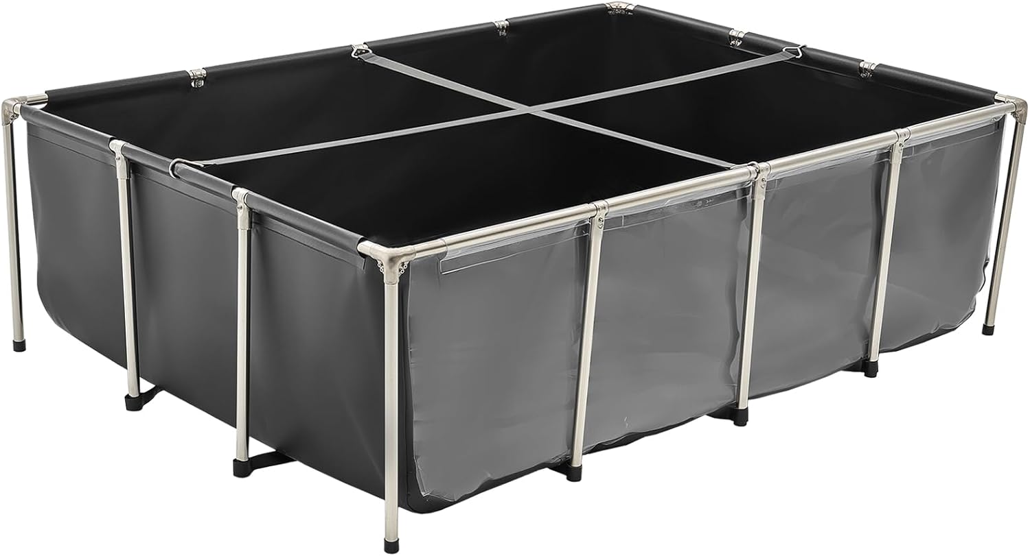 VEVOR Canvas Fish Pond, 470 Gal Above Ground Fish Pond, PVC Koi Tank with Clear Viewing Panel, Rectangular Goldfish Tank with Stainless Steel Frame & Drain Valve, for Breeding Koi, Irrigation(Black)