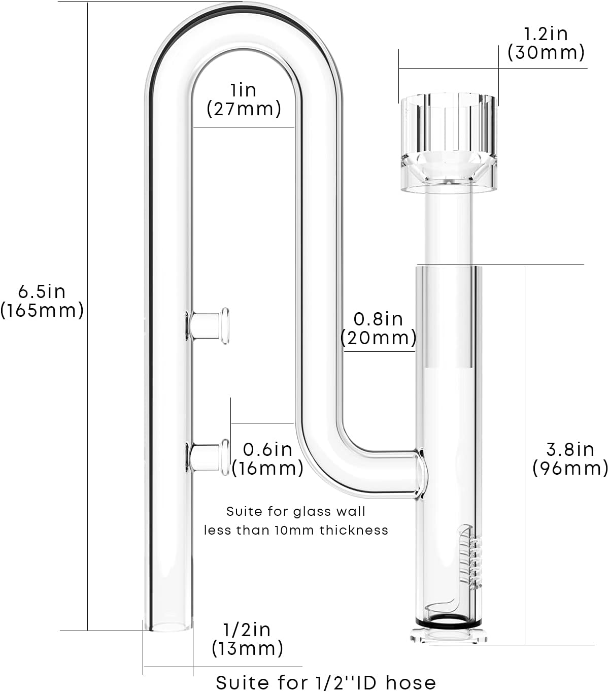 FZONE Aquarium Glass Mini Skimmer Lily Inflow and Outflow Sets for Mini Nano Tanks Filter Pipes(for 1/2inch Tubing)
