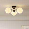 Maxax 17" Black Ceiling Light, 3 Lights Modern Flush Mount Fixture with Opal Milk Glass Globe, Mid Century Brass Semi Chandelier, Sputnik Ceiling Lamp for Living Room, Dining Room, Bedroom, Entryway