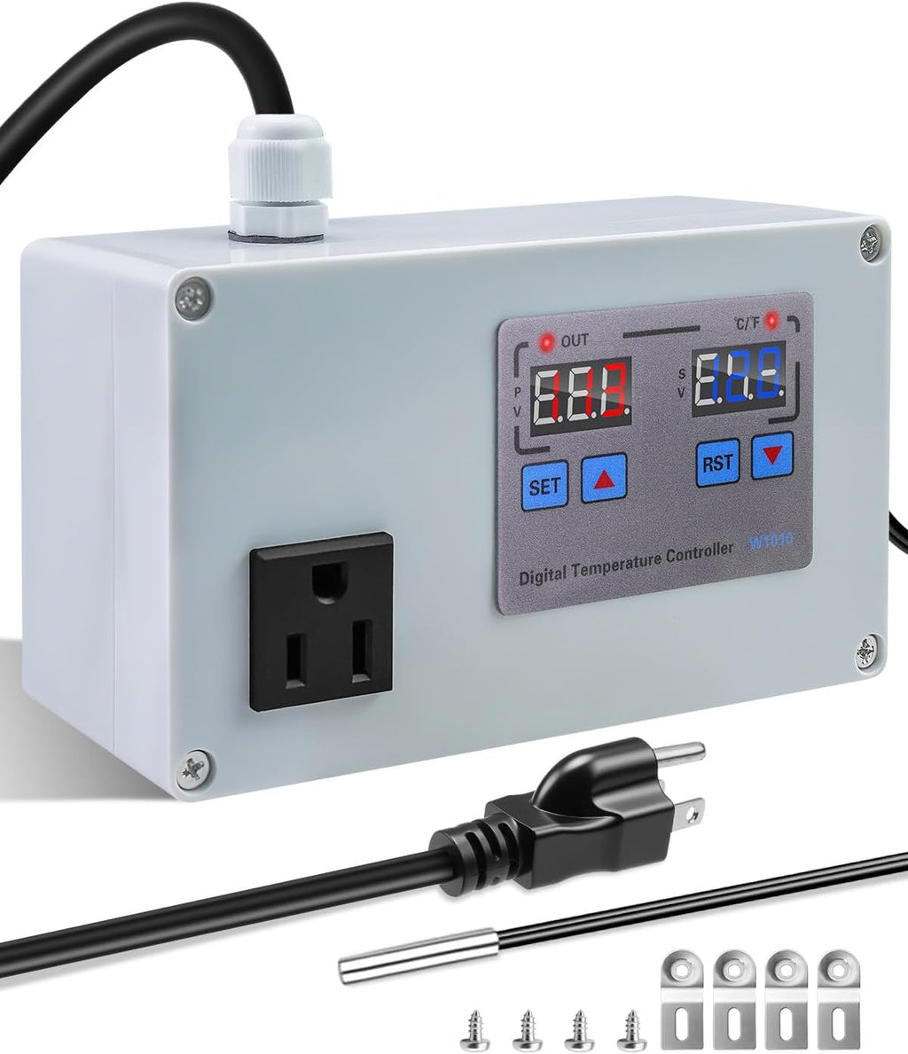 10A 110V Temperature Controller, Digital Thermostat Switch for Seedling Germination, Home Brewing, Fermentation, Vacuum Low-Temperature Cooking, Hatching, Pet Breeding, Heaters Or Cooling Equipment